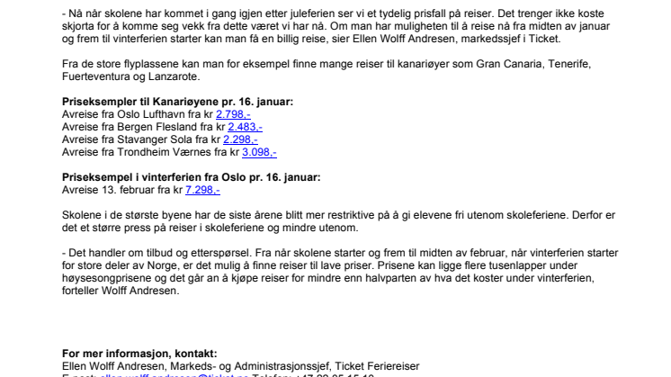 Prisfall på reiser før vinterferien
