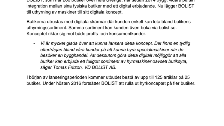 BOLIST lanserar uthyrningskoncept