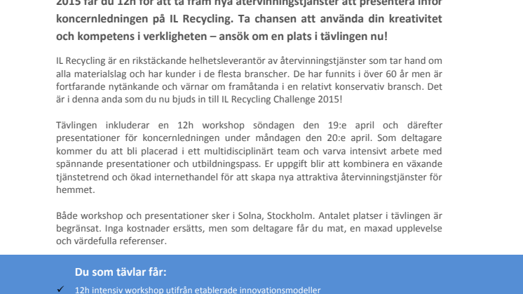 IL Recycling Challenge 2015 – rekryteringen har börjat!