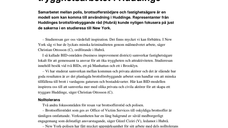 New York inspirerar trygghetsarbetet i Huddinge