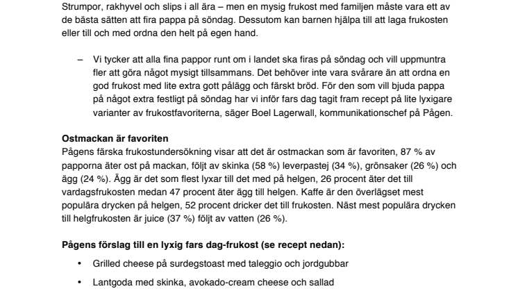 Fira pappa med frukost på sängen på söndag - ostmacka är pappas favorit