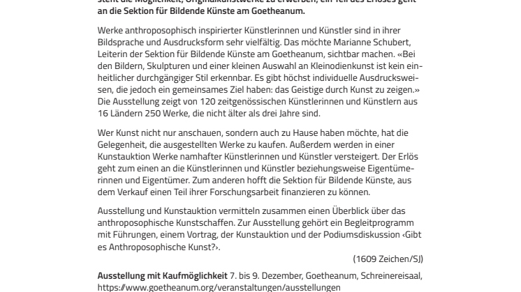 «Höchst individuelle Ausdrucksweisen». ​Ausstellung und Kunstauktion mit Werken anthroposophischer Kunst