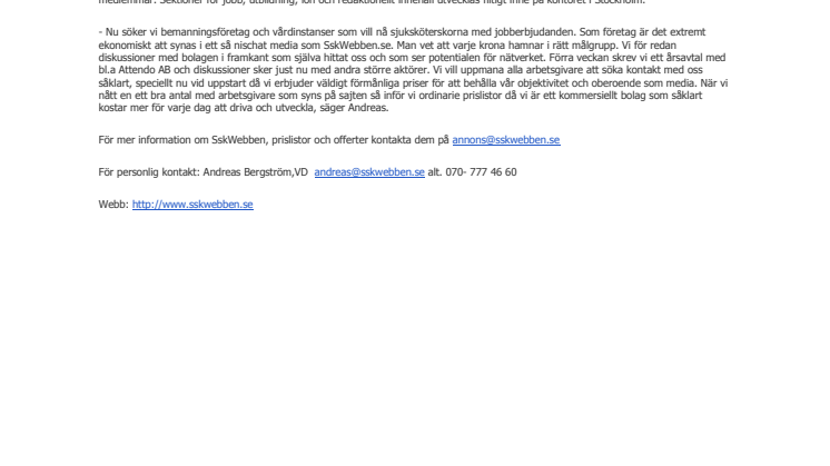 Nå sjuksköterskorna via nya nätverket SskWebben.se