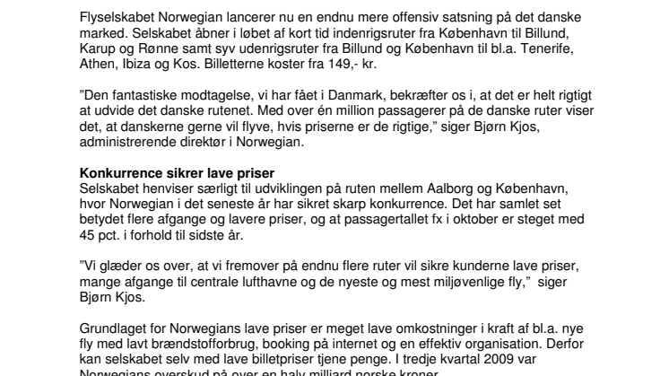 Ny offensiv strategi: Norwegian åbner ti nye ruter i Danmark