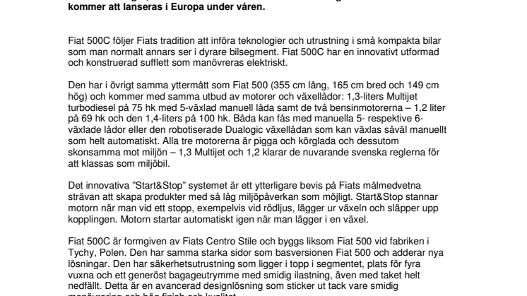 Hatten av - förhandspremiär för Fiat 500C i Genève