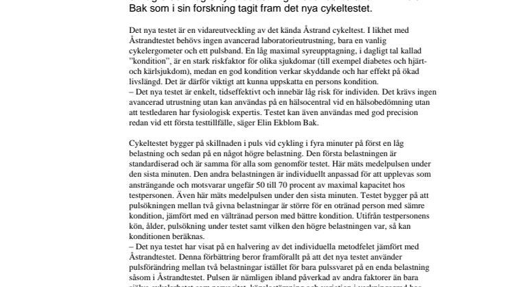 Nytt cykeltest från GIH ökar möjligheten att utvärdera konditionen