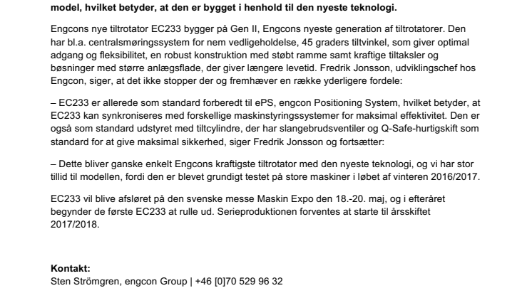 Engcon lancerer ny tiltrotator til gravemaskiner på op til 33 tons – "Engcons kraftigste tiltrotator til dato"