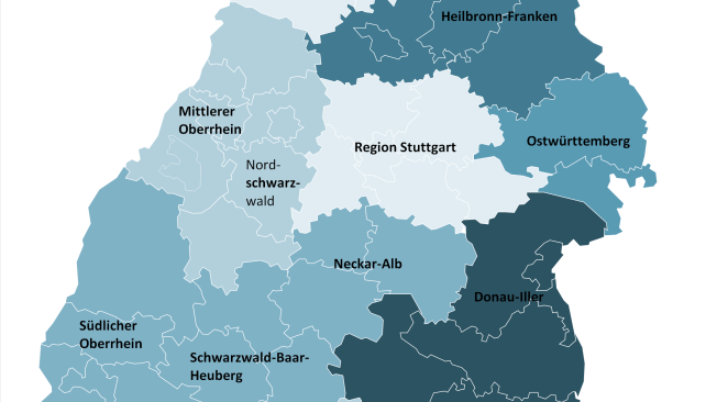 Photovoltaik-Liga Baden-Württemberg: Zubau bei Photovoltaik-Dachanlagen zwischen Mitte 2018 und Mitte 2019 nach Regionen im Südwesten.