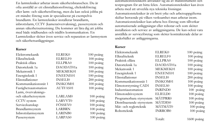 Informationsblad - Larm- eller automationstekniker