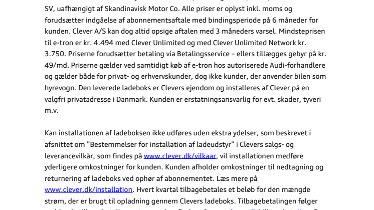 Når du køber en Audi elbil, medfølger installation af en Clever ladeboks på hjemmeadressen