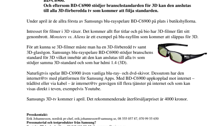 Samsung först i världen med blu-rayspelare för 3D