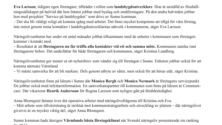 Sunne vill vara bästa landsbygdskommunen för företagare