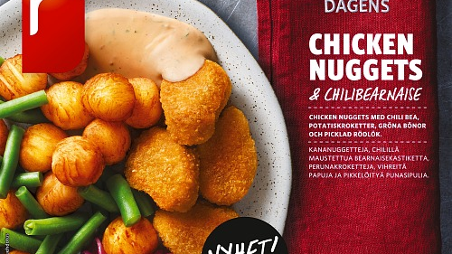 Dagens Chicken Nuggets med chilibearnaise och picklad rödlök.