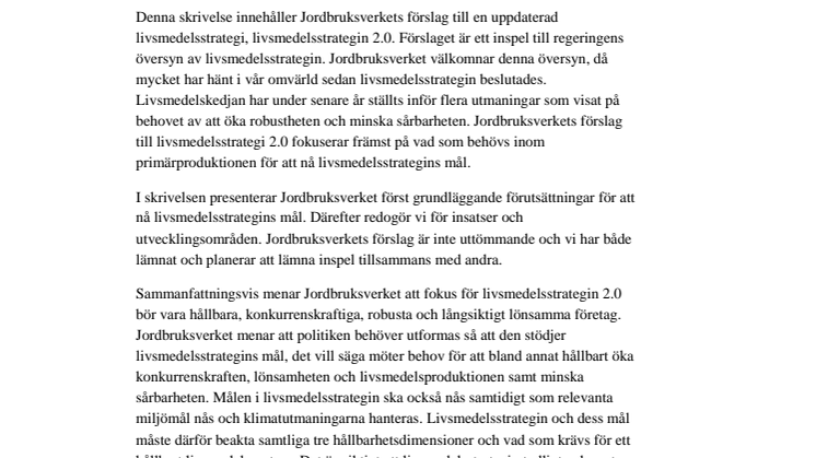 Jordbruksverkets förslag till livsmedelsstrategin 2.0