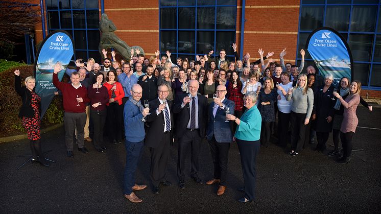 Cheers! Fred. Olsen Cruise Lines’ staff raise a toast to the end of a successful 2018