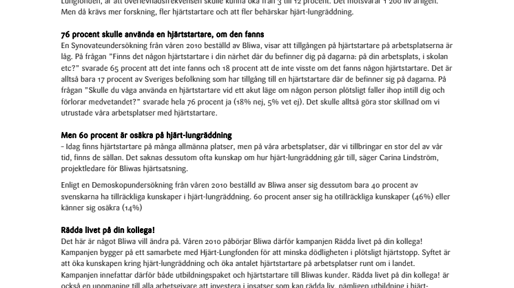 För få hjärtstartare på svenska arbetsplatser