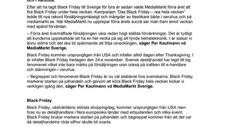 MediaMarkt upprepar förra årets succé  - Kör Black Friday hela veckan