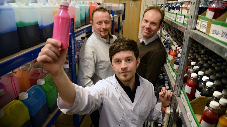 L-R: Multichem managing director Michael Nelson, Multichem product development manager Dr Tom Winstanley (front) and Professor Justin Perry of Northumbria University.