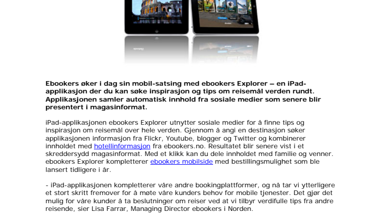 Ebookers lanserer iPad-applikasjon