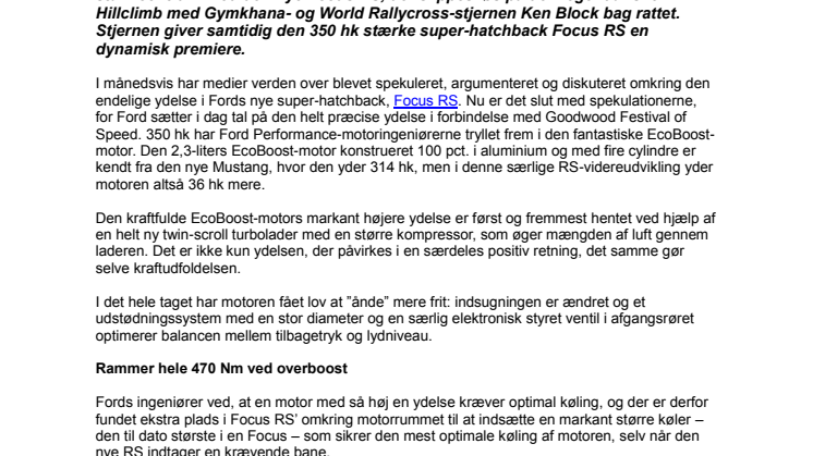 Ford afsløring på Goodwood: Ny Focus RS får 350 hk  – og Gymkhana-guruen Ken Block sætter sig bag rattet