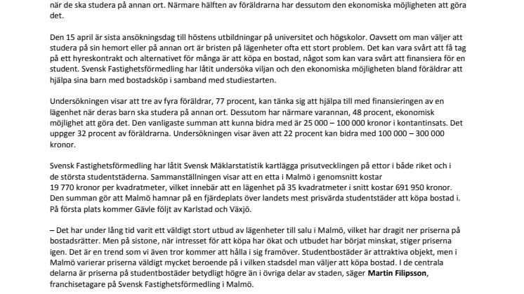Malmö en prisvärd studentstad att köpa bostad i