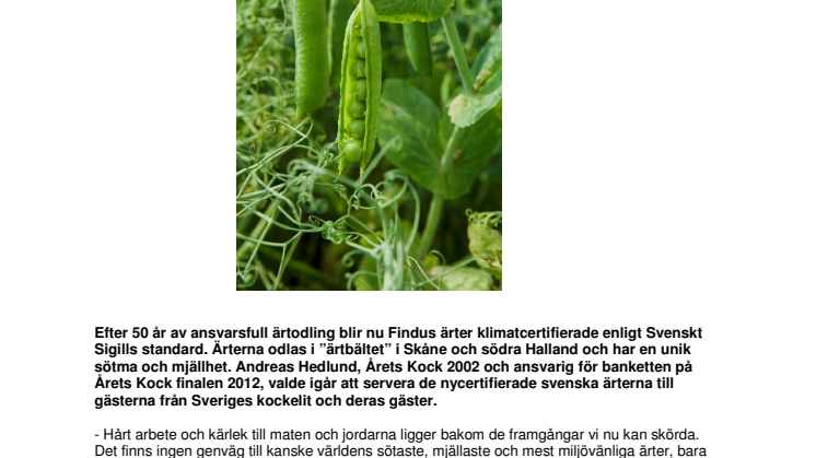 Ärter i världsklass från Findus klimatcertifieras och serveras svensk matelit  
