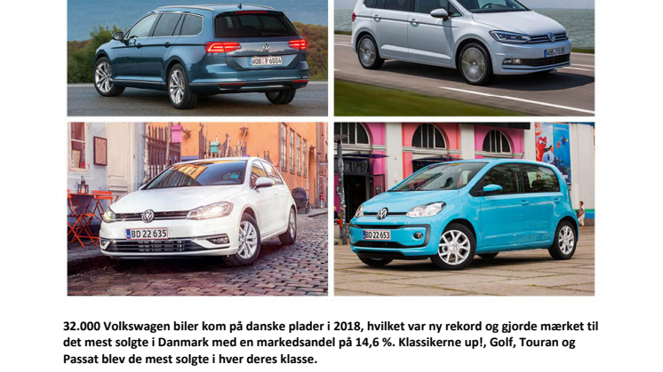 Volkswagen blev Danmarks mest solgte bilmærke i 2018