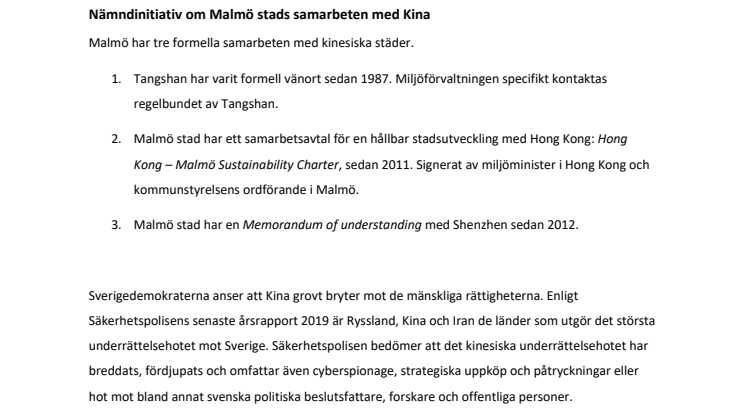 Malmö stad måste avbryta samarbetet med Kina