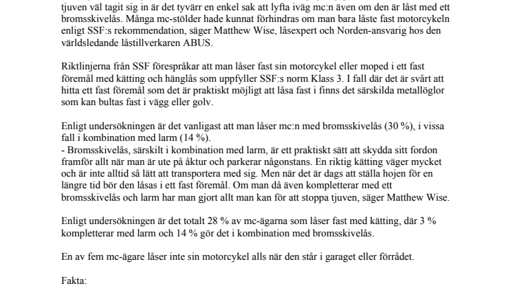 Ny undersökning visar: Två av tre låser inte sin motorcykel ordentligt 