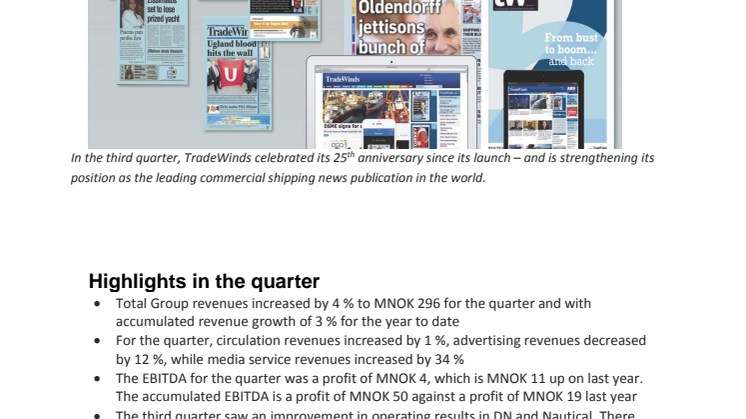 NHST Media Group - Quarterly Report 3rd quarter 2015