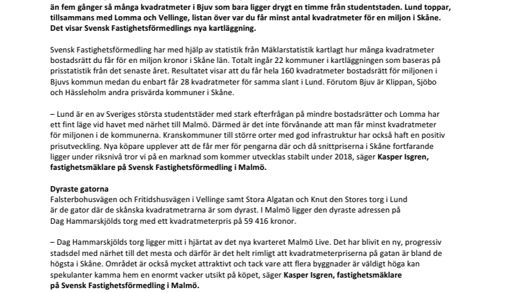 Unik kartläggning visar: Så många kvadratmeter bostadsrätt får du för en miljon i Skåne