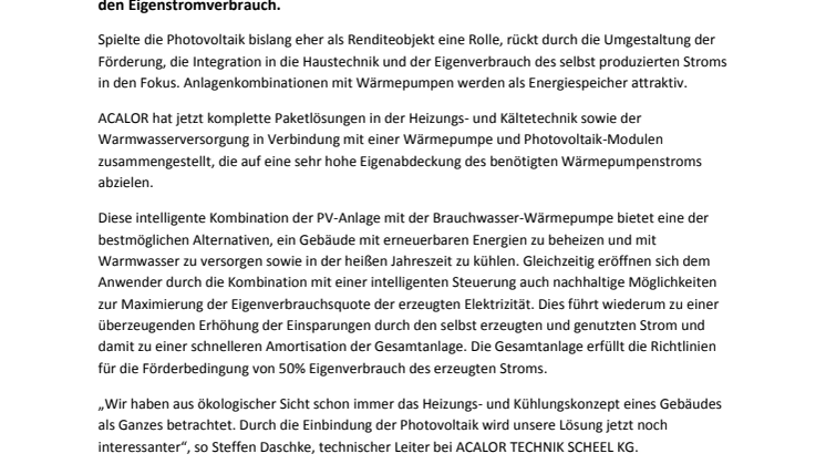 Lohnende Zweckgemeinschaft: ACALOR erweitert Wärmepumpe mit PV-Komplettanlagen