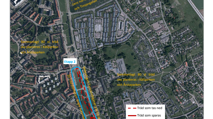 Karta över planerade trädplanteringar i Östra salabacke