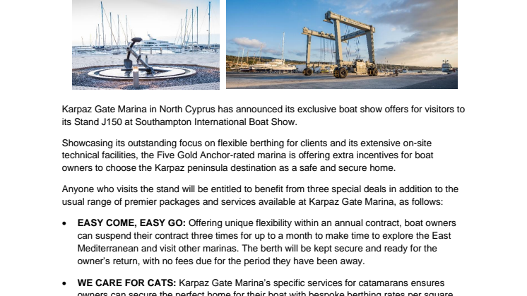Karpaz Gate Marina Announces Exclusive Southampton Boat Show Offers