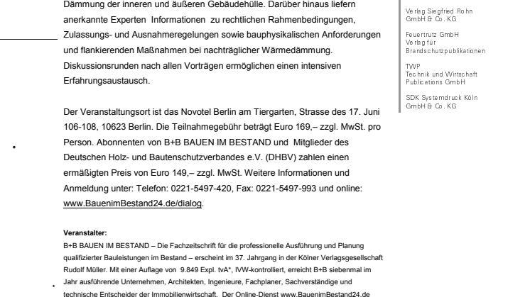 6. B+B DIALOG Nachträgliche Wärmedämmung