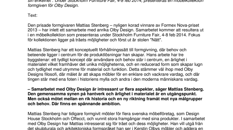 Mattias Stenberg inleder samarbete med Olby design
