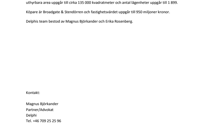 Delphi har biträtt Obligo Investment Management AS vid försäljning av bostadsfastigheter 