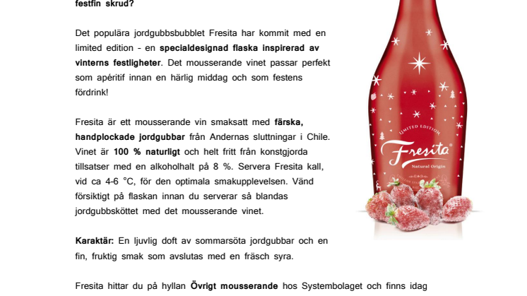 Seasonal Greeting from Fresita  – festlig flaska med bubblig dryck