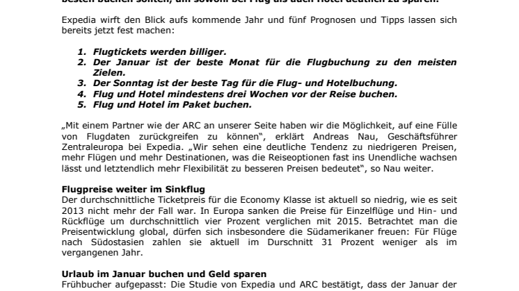 Flüge und Hotels 2017 am besten sonntags buchen