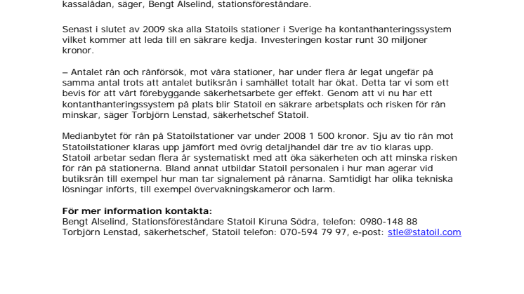 Inga kontanter på Statoil Kiruna Södra