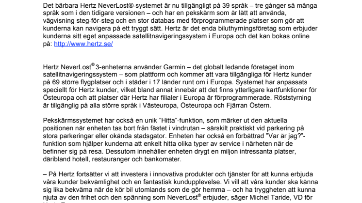 Hertz hjälper kunderna på vägen med NeverLost®