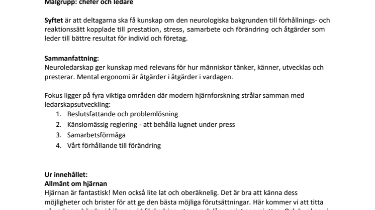 Ny utbildning: Neuroledarskap och Mental Ergonomi