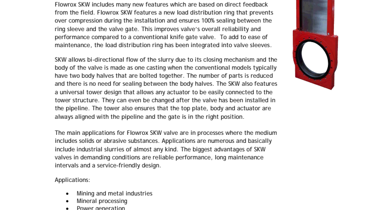 New Flowrox SKW slurry knife gate valve now available!