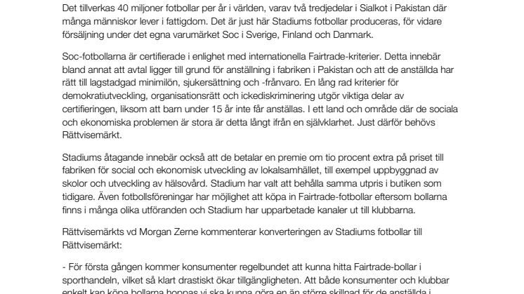 Stadium lanserar Rättvisemärkt fotboll