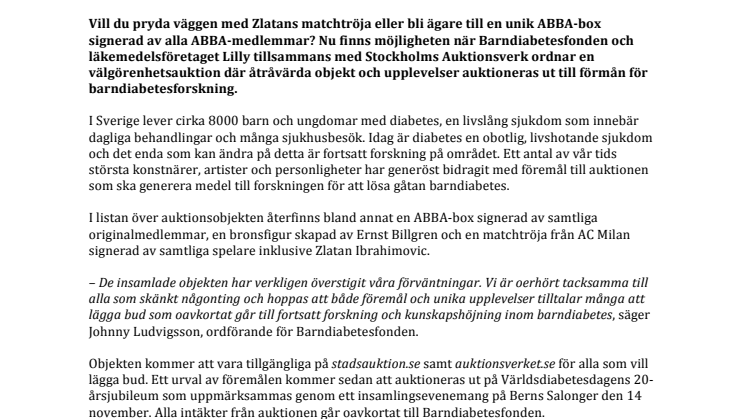 Svenska kändiseliten bidrar till livsviktig välgörenhetsauktion  – Världsdiabetesdagen 20 år