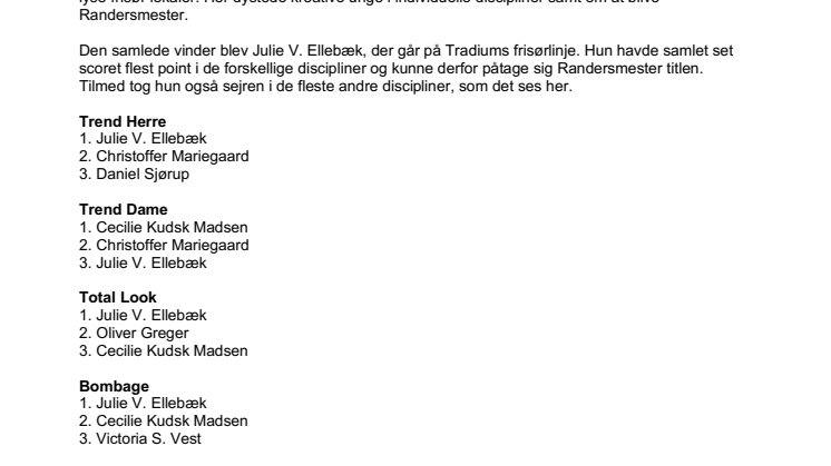 Julie V. Ellebæk blev vinder af Randersmesterskabet for organiserede frisørelever 2019