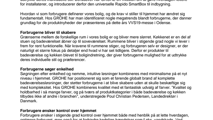 På VVS19 viser GROHE vejen for fremtidens brug af vand med udgangspunkt i nye forbrugertrends
