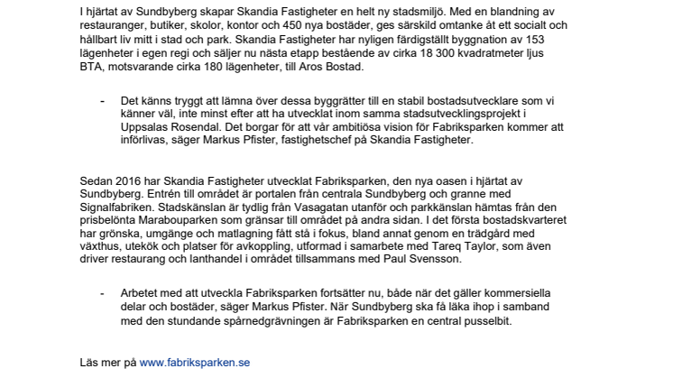 Dags för ännu fler bostäder i Fabriksparken – Sundbybergs nya oas 