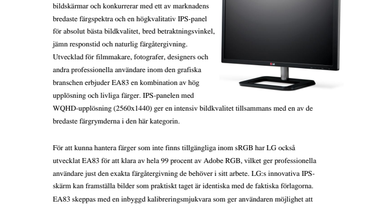 LG LANSERAR HÖGUPPLÖST GRAFIKERSKÄRM MED IPS-TEKNIK OCH FANTASTISK FÄRGRYMD