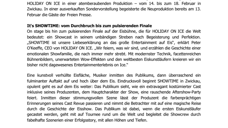 Zwickau feiert Premiere der HOLIDAY ON ICE Produktion SHOWTIME